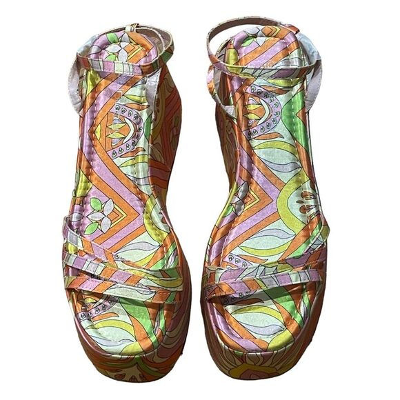 Orange & Pink Psychedelic Dream Platform Sandals Sz 10 - Picture 4 of 6